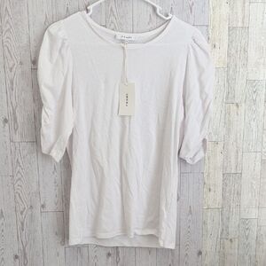 Frame Denim White Puff Sleeve Crewneck Tee